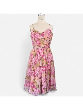 Context Pink Floral Silk Midi Dress Women’s 4 Fairy VtG